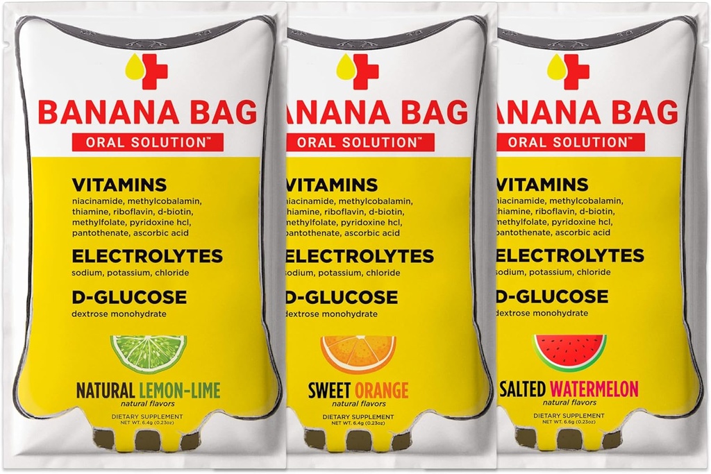 Banana Bag Oral Solution Packets - Variety Pack 30pk | En uppfriskande blandning av elektrolyter, vitamin C och B-Complex | Tillverkad för Hydration och en daglig ökning när som helst - hemma, arbete eller på Go