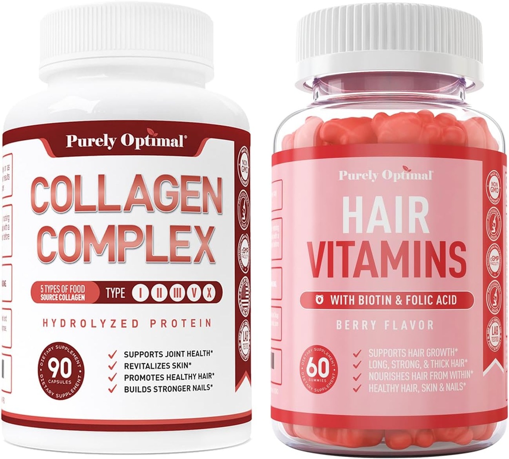 Rent Optimal Premium Multi Collagen Peptides Capsules (Types I, II, III, V, X) + Premium Hair Vitamins Supplement-Gummy Vitamins W/Biotin, Folic Acid, Vitamins A & D