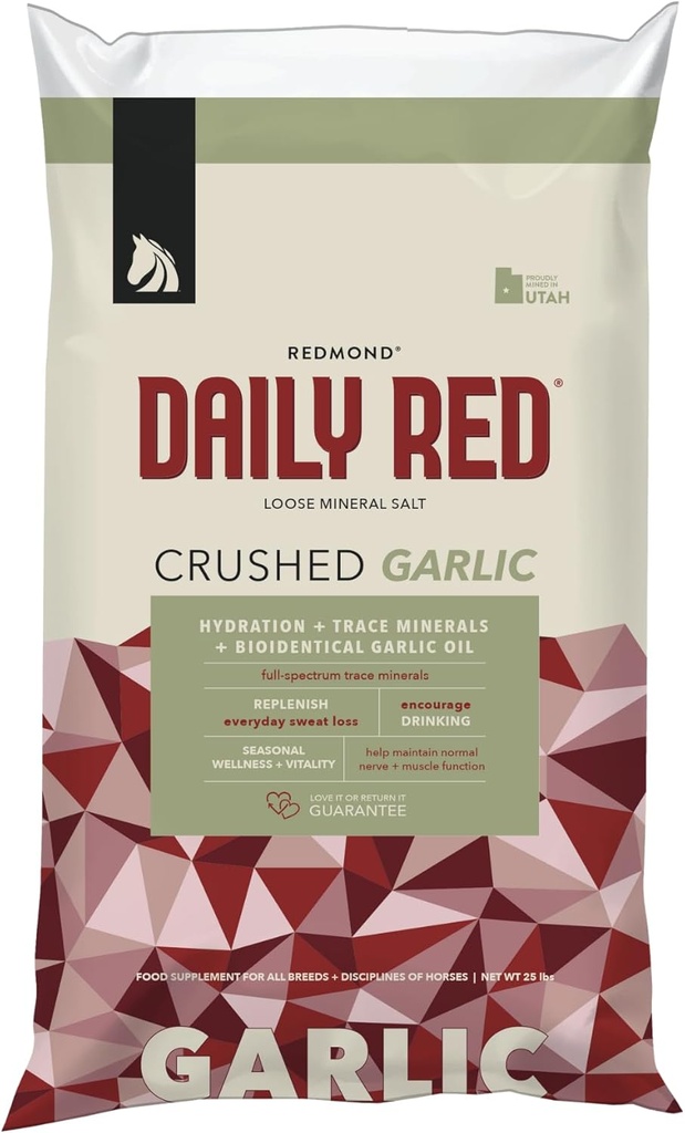 Daglig RED krossad vitlök - mineraltillskott för hästar (25 LB vitlök)
