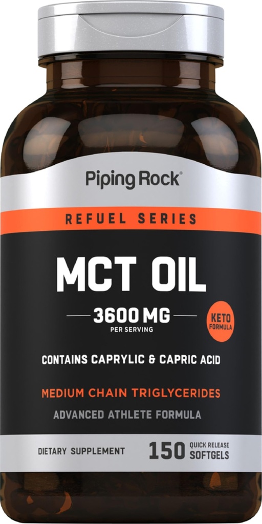 Piping Rock MCT Oil Softgel Capsules | 3600mg | 150 piller | Keto-Approved | Non-GMO, Gluten Free Supplement
