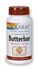 SOLARAY Butterbur Root Extract 50mg | Stöd för hälsosam vaskulär smutsmuskel, blodflöde, andningsfunktion och urinvägssystemets hälsa | 60ct
