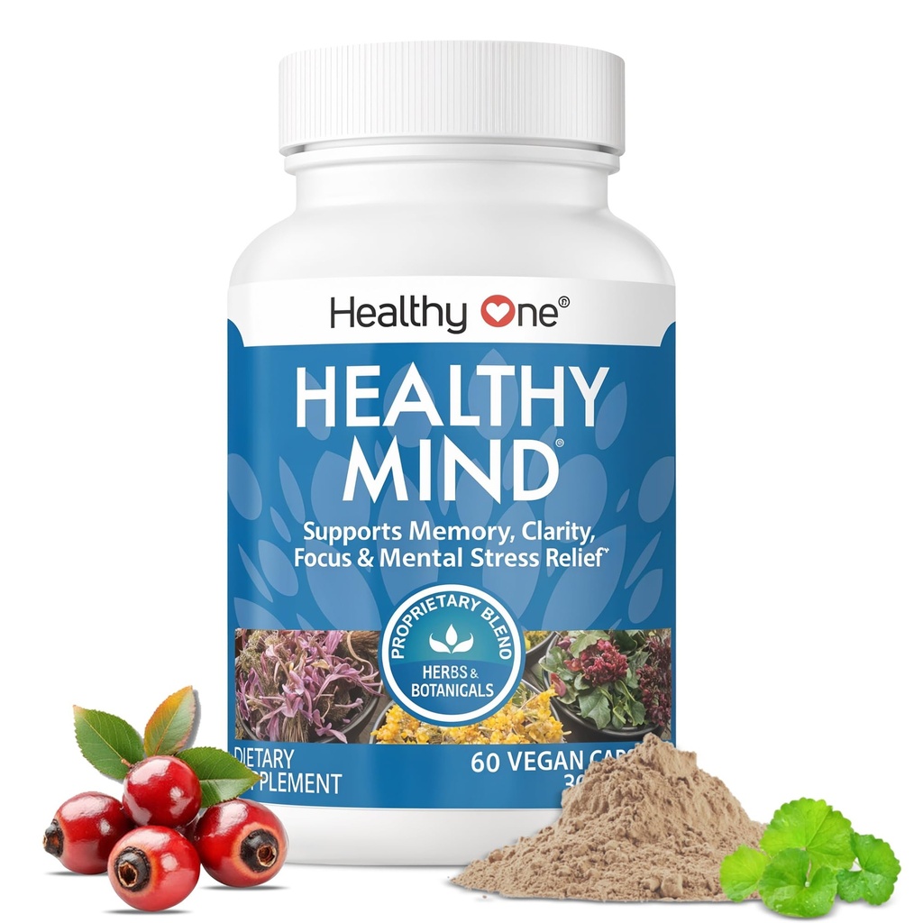 Hälsosamt sinne - Säkert för tonåringar - Brain Fog - Kognitiv funktion - Koncentration - Fokus - Neural optimering - humör - Ginkgo Biloba - Ginseng - Rhodiola - Bacopa - Gotu Kola - Grönt te - 60 Count