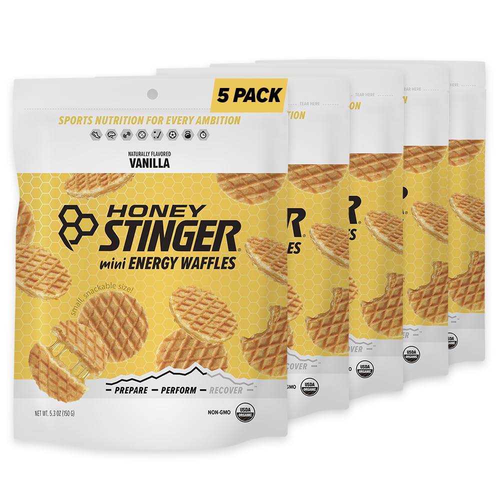 Honey Stinger Organic Mini Vanilla Waffles, Energy Stroopwafel för träning, uthållighet och prestanda, Sport Nutrition för Home & gym, Pre och Post Workout, 5 Bags, 26.5 Ounce