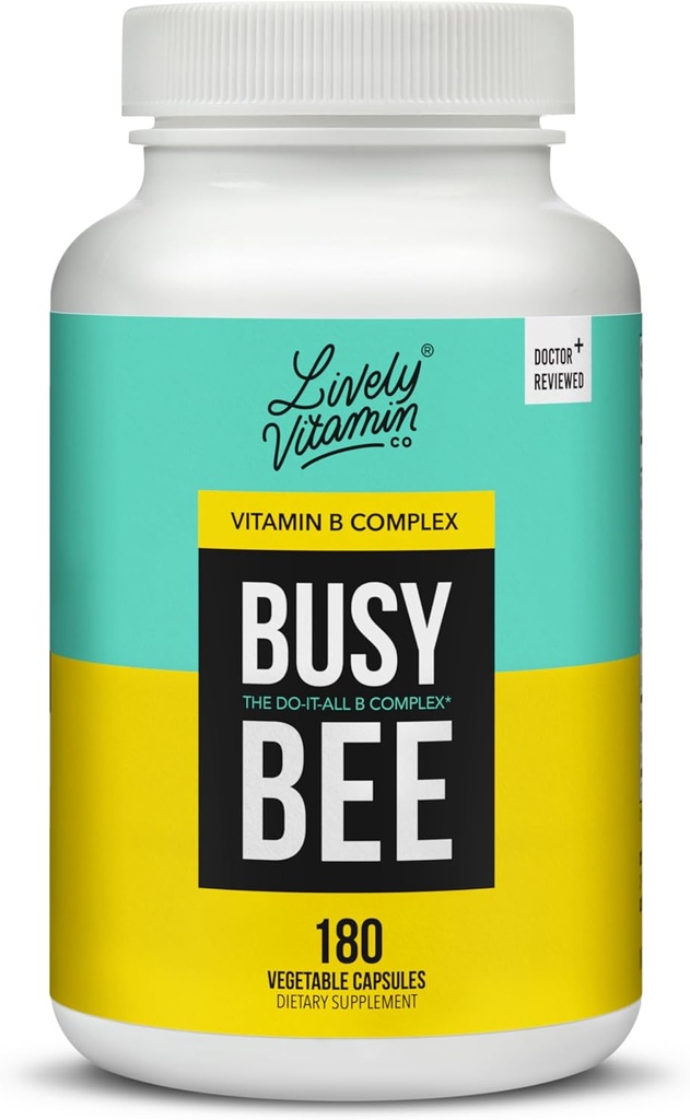 Levande VITAMIN CO. Upptagen bi - Mycket biotillgänglig vitamin B-komplex med kolin - Energi - Stress - Brain Fog - Mental Clarity - Oxidativ skada - Dairy Soy Gluten Free - 180 Vegan kapslar