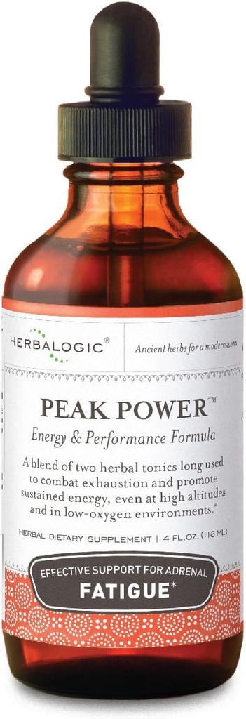 Herbalogic - Peak Power Liquid Herb Drops - Stimulant-Free Natural Energy Formel för att bekämpa Adrenal Fatigue & Improve Physical Stamina - Innehåller American Ginseng & Astragalus - 4 Fl. Oz.