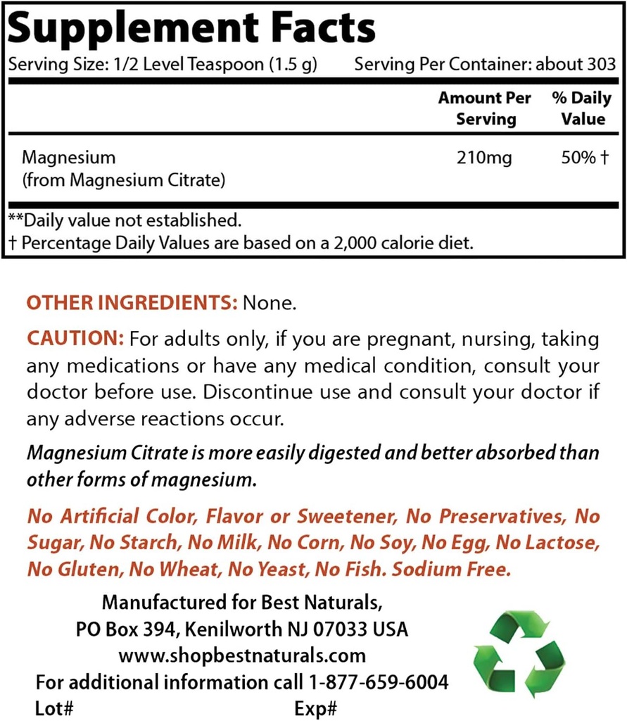 Magnesiumcitratpulver 1 pund och magnesium glycinat 425 mg