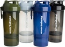 Smartshake O2GO ONE 4-Pack Protein Shaker Bottle 800 ml | 27 oz - Lagring Inkluderad - Leakproof Screw-on Lid - BPA Free - Unisex - Mist Gray, Army Green, Black, Navy Blue