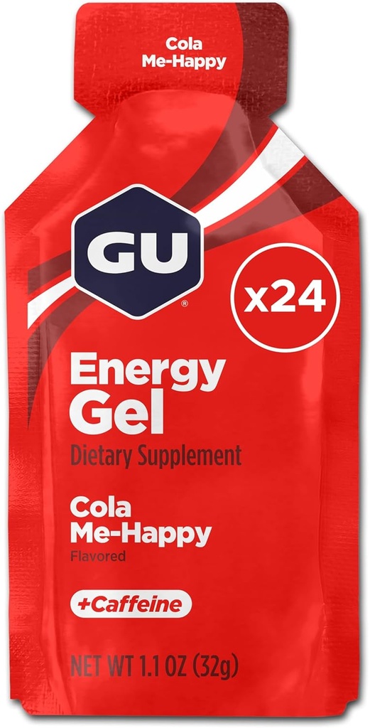 GU Energy Original Sports Nutrition Energy Gel, Vegan, Gluten-Free, Kosher och Dairy-Free On-the-Go Energy för alla träningspass, 24-räkna, Cola Me-Happy