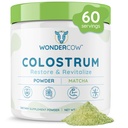 WONDERCOW Colostrum Supplement Powder för Gut Health, Immune Support, Muscle Recovery & Wellness | Natural IgG Pure Whole Bovine Colostrum Superfood, Matcha, 60 portioner