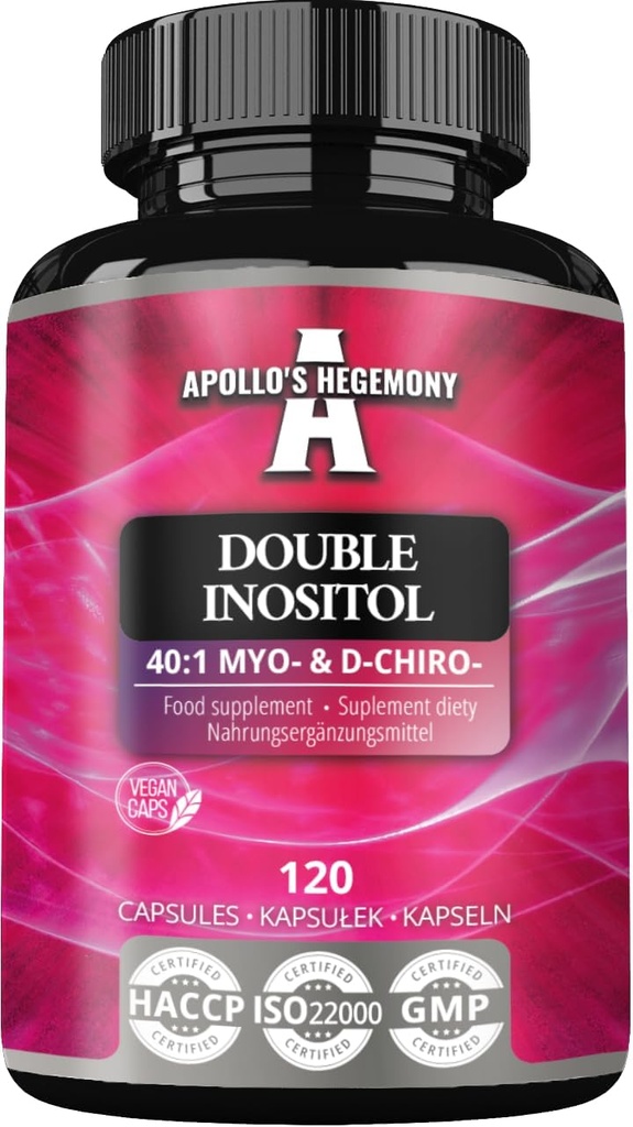 APOLLO: s HEGEMONY Double Inositol 120 Vegan kapslar - Myo-Inositol + D-Chiro-inositol i Optimal 40:1 Ratio - 615 mg per kapsel - 4 månaders leverans - Vitamin B8 tillägg