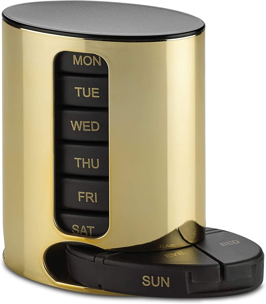 Daily Pill Organizer - (4 gånger om dagen) Stackable Medication Reminder - Premium Weekly AM / PM Pill Box med 7 Daily Stackable Trays and Medicine Organizer för vitaminer, fiskoljor och kosttillskott, guld