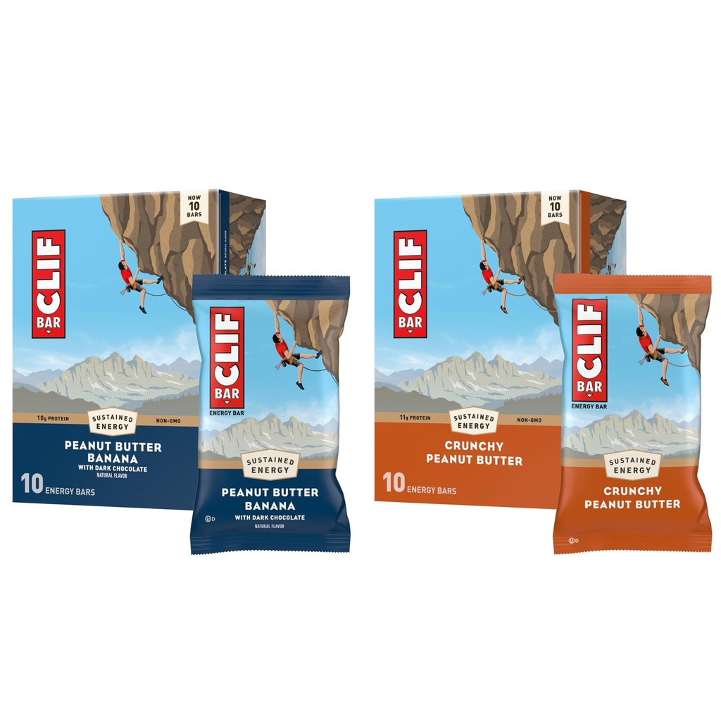 CLIF BAR - Energy Protein Bars - Crunchy Peanut Butter och Peanut Butter Banana med mörk choklad - Variety Pack - Made with Organic Oats - Energy Bars - Non-GMO - (20 Pack)