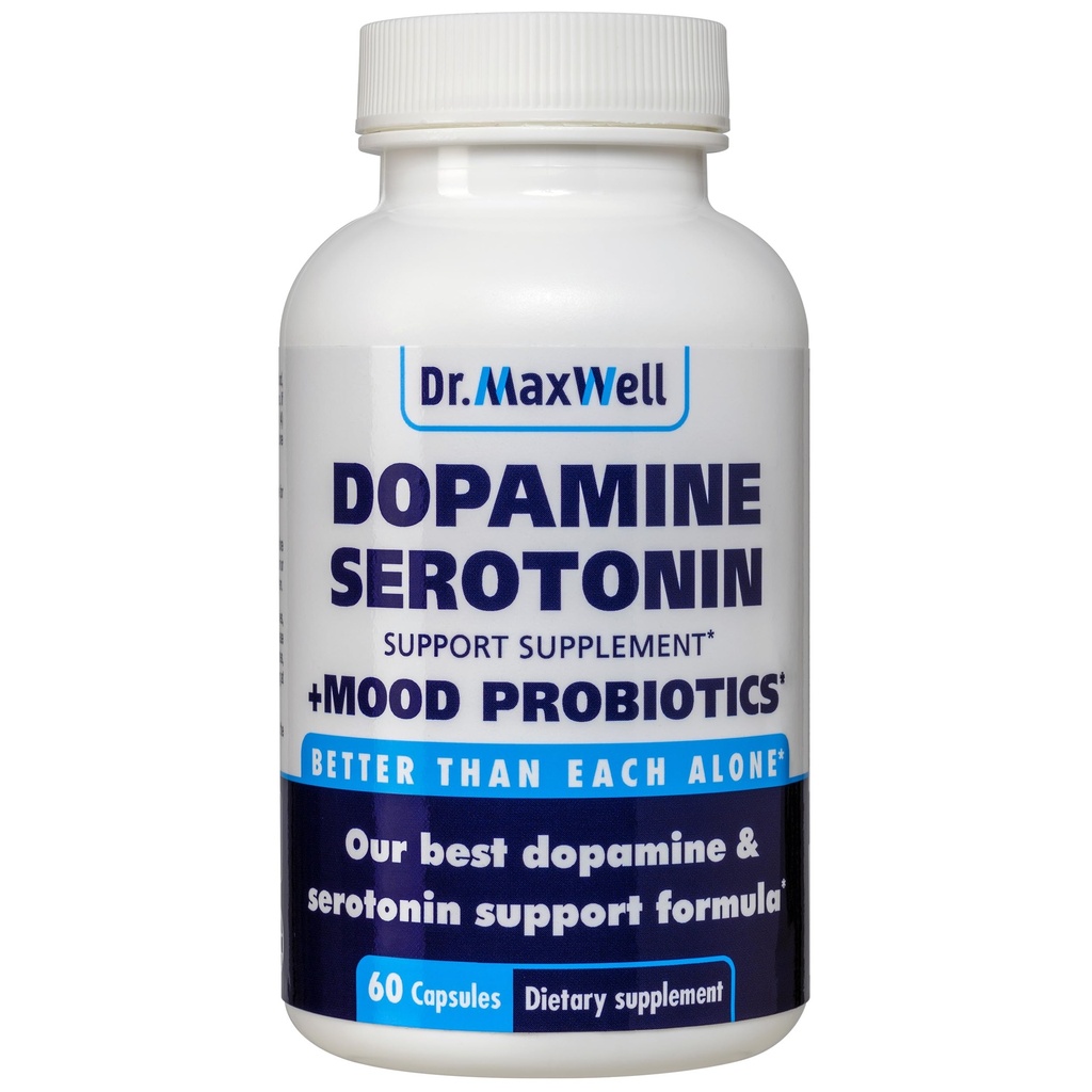 Serotonin- och dopamintillskott med humörprobiotikum, 5in1 Support för (1) dopamin (2) Serotonin (3) humör (4) Avkoppling (5) Fokus och hjärna, 60 kapslar