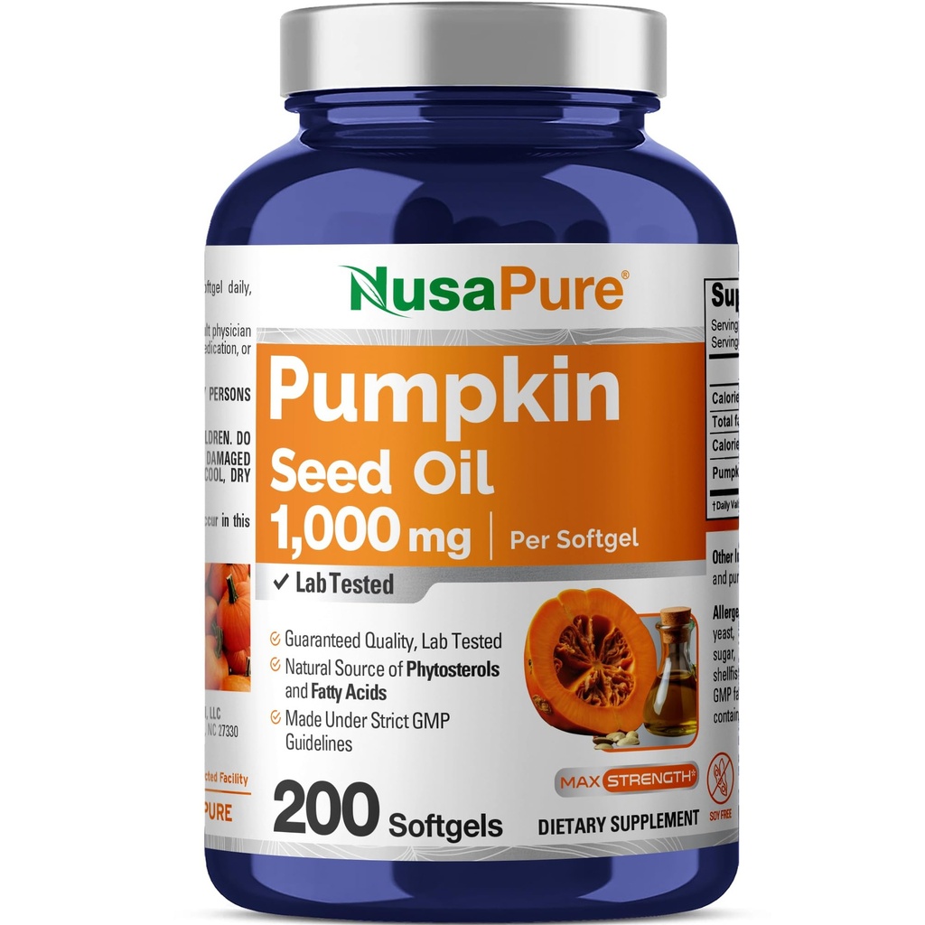 NusaPure Pumpkin Seed Oil 1000mg 200 Softgel Capsules (Non-GMO, Soyfree) Naturligtvis förekommer fytosteroler