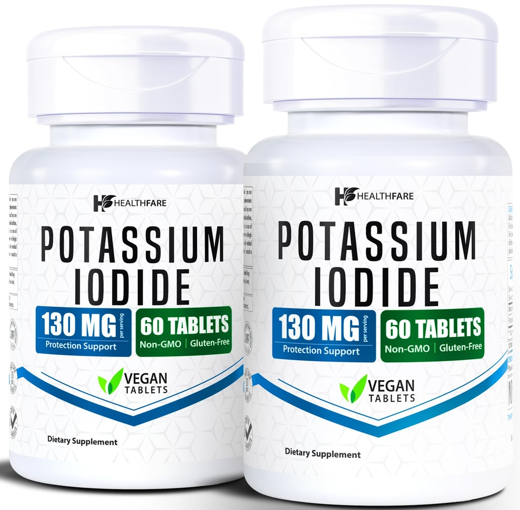 HealthFare Kaliumjodid tabletter | 130 mg | 120 Fast-Dissolving tabletter (2 Pack) | Ki Pills | Lång hållbarhet | Non-GMO