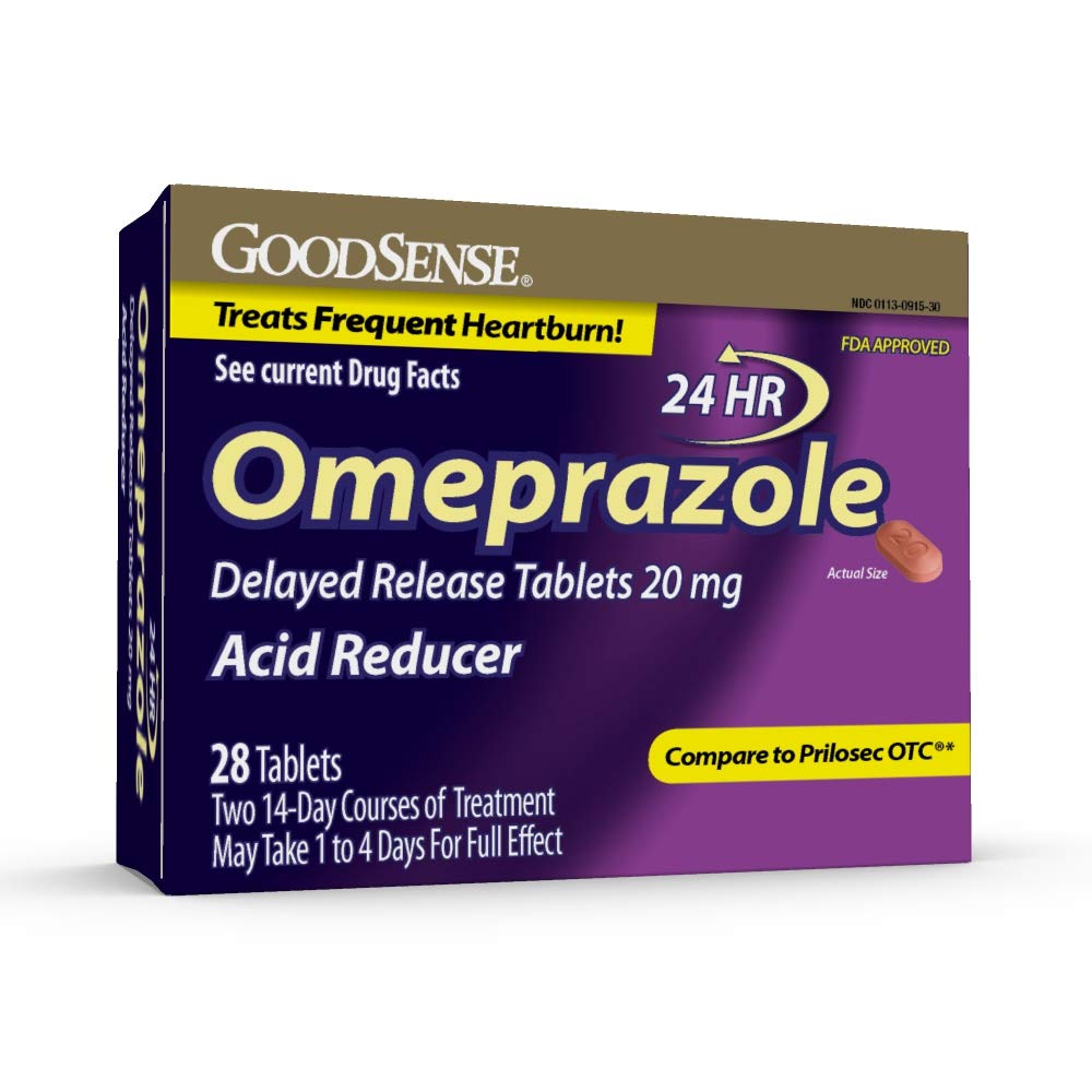 GoodSense Omeprazol Försenade Release tabletter 20 mg, Acid Reducer, behandlar Frequent Heartburn, 28 greve