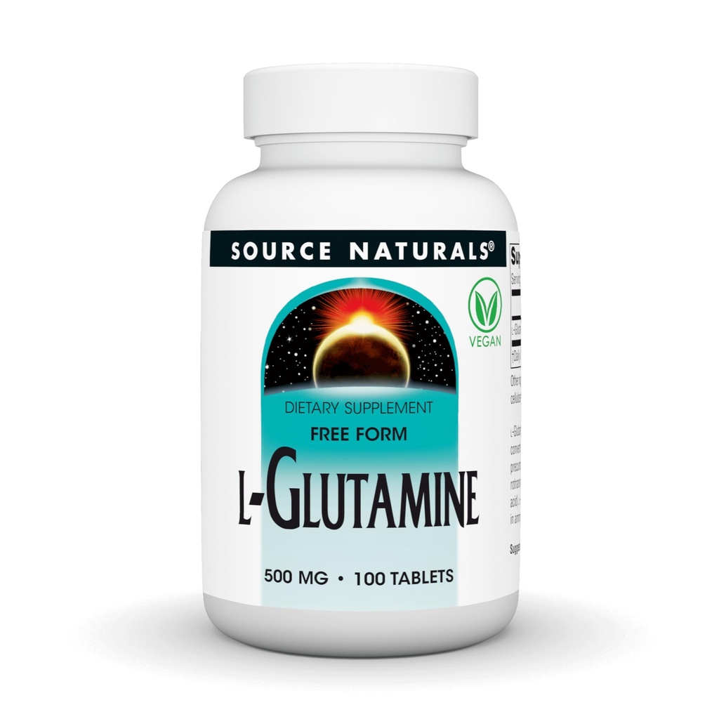 Källa Naturals L-Glutamin, Gratis Form Aminosyra som stöder metabolisk energi *, 500 mg - 100 tabletter