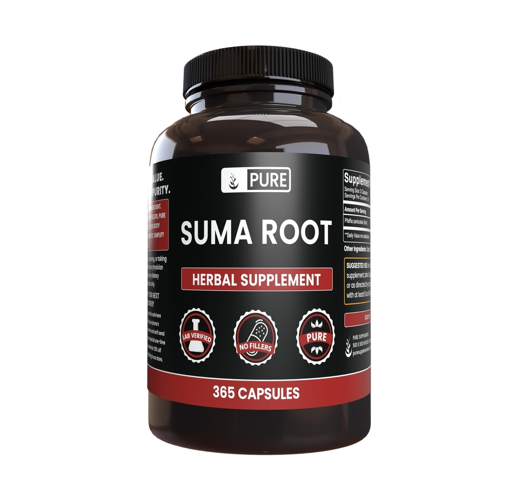 PURE ORIGINAL INGREDIENTS Suma Root (365 kapsel), No Magnesium eller Rice Fillers, Always Pure, Lab Verified