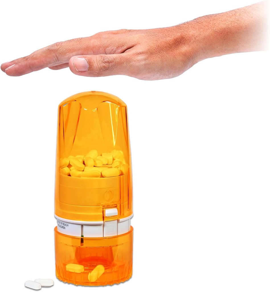 Pill Dispenser - Medicinering Holder för vuxna och seniorer - Lock Feature - Arthritis Friendly - One Push, One Pill - Effortless & Hygienic - 75 Round Tablets