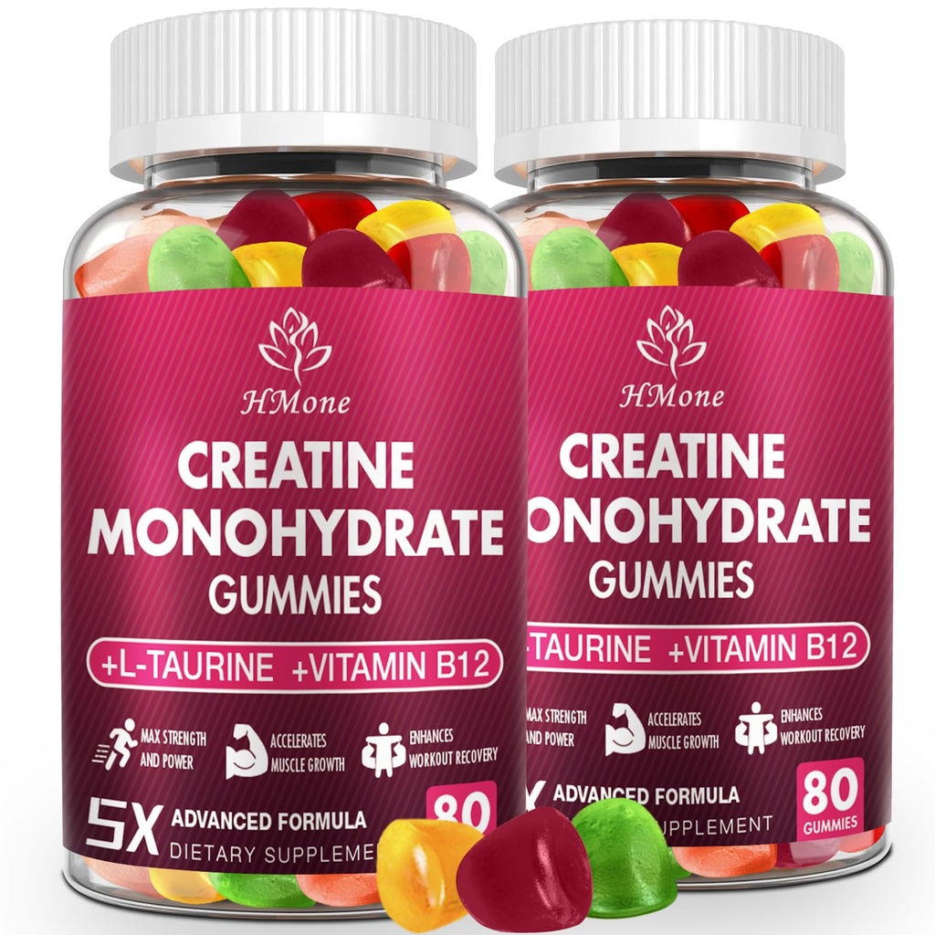 Kreatinmonohydrat Gummies - 5g för män och kvinnor, 160 greve och kreatin tuggtillskott för muskelvinst, muskelstyrka, energiökning och muskelbyggare, sockerfri, Vegan