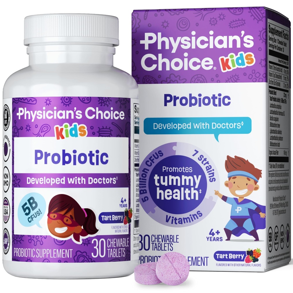Läkares CHOICE Probiotics for Kids - 7 Diverse Strains, Organic Prebiotics, Vitamins & Minerals - Kliniskt Studerade L. Rhamnosus GG - Immune & Digestive Support - No Sugar or Artificial Dyes