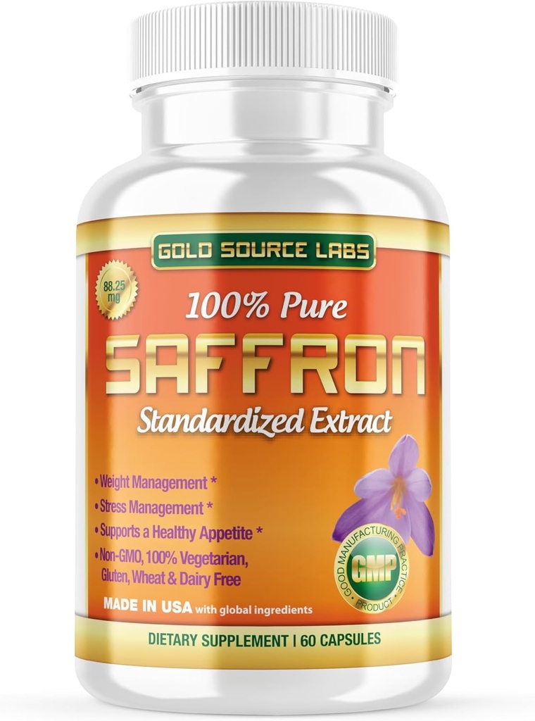Saffron Extract Supplement - 88,25 mg kapslar med standardiserad .3% Safranal Extract Plus Pure Saffron Powder, 60 Maximal Strength Vegetarian Pills - Premium Appetite och Eye Supplement