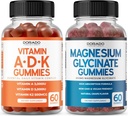 ADK Gummies Vitamin D3 K2 (60 greve) Tillägg med D & K-10 Vegan Supplement Raspberry Flavor - Magnesium Glycinate (60 greve) - Glycinate Gummies för vuxna - Non GMO, Vegan & Made i USA