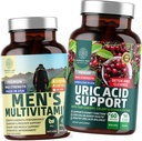 Number One Nutrition N1N Premium Uric Acid Support och Mäns multivitaminer, alla naturliga kosttillskott för att stödja energinivåer, prostata hälsa och urinvägsfunktioner, 2 Pack Bundle