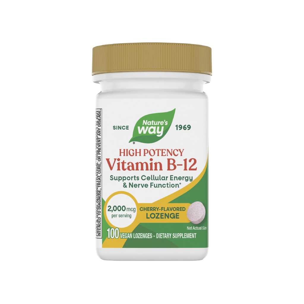 Naturens sätt vitamin B-12 Lozenges, 2000 mcg Vitamin B12 per Lozenge, stöder cellulär energi och nervfunktion *, ingen gluten, Vegan, Cherry Flavored, 100 greve (Packaging May Vary)
