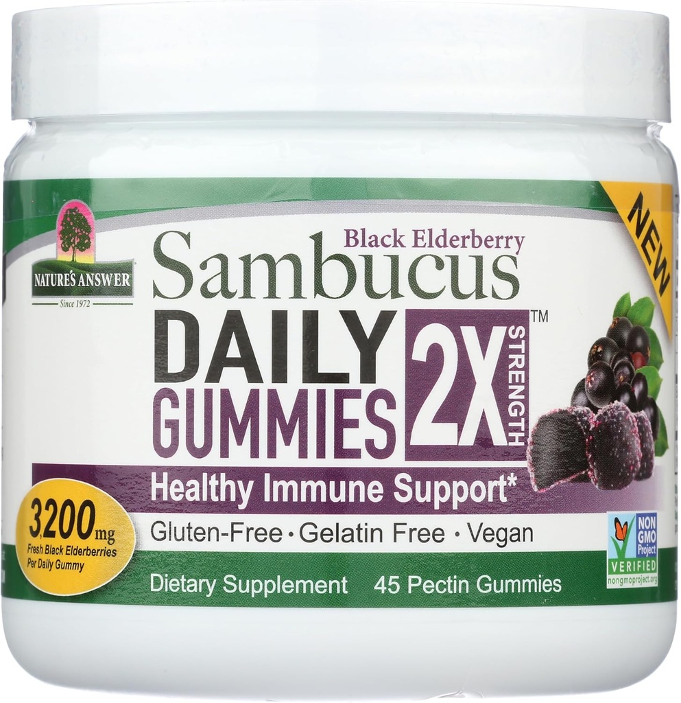 Nature's Answer Sambucus Daily Gummies | 2X More Elderberry 3200 mg Concentration | Alcohol-Free, Gluten-Free, Gelatin-Free, Vegan, Non-GMO & No Preservatives | (45 Count (Pack of 1)