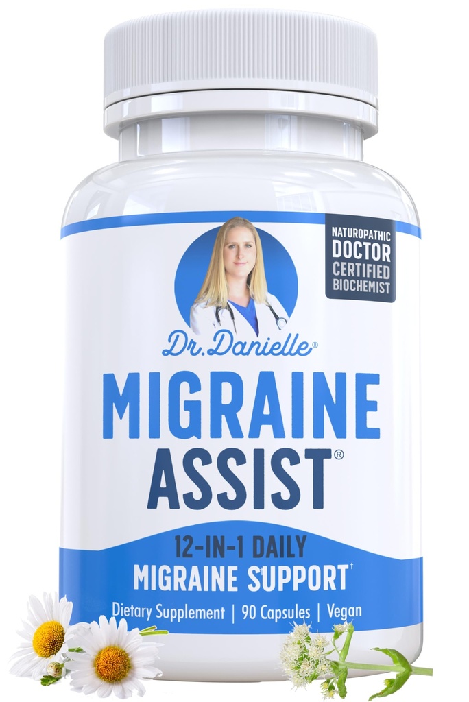 Bästa Migraine Relief Product med Magnesium - Migraine Assist Supplement med Quercetin, Feverfew, Butterbur, CoQ10 från Dr Danielle, 90 kapslar
