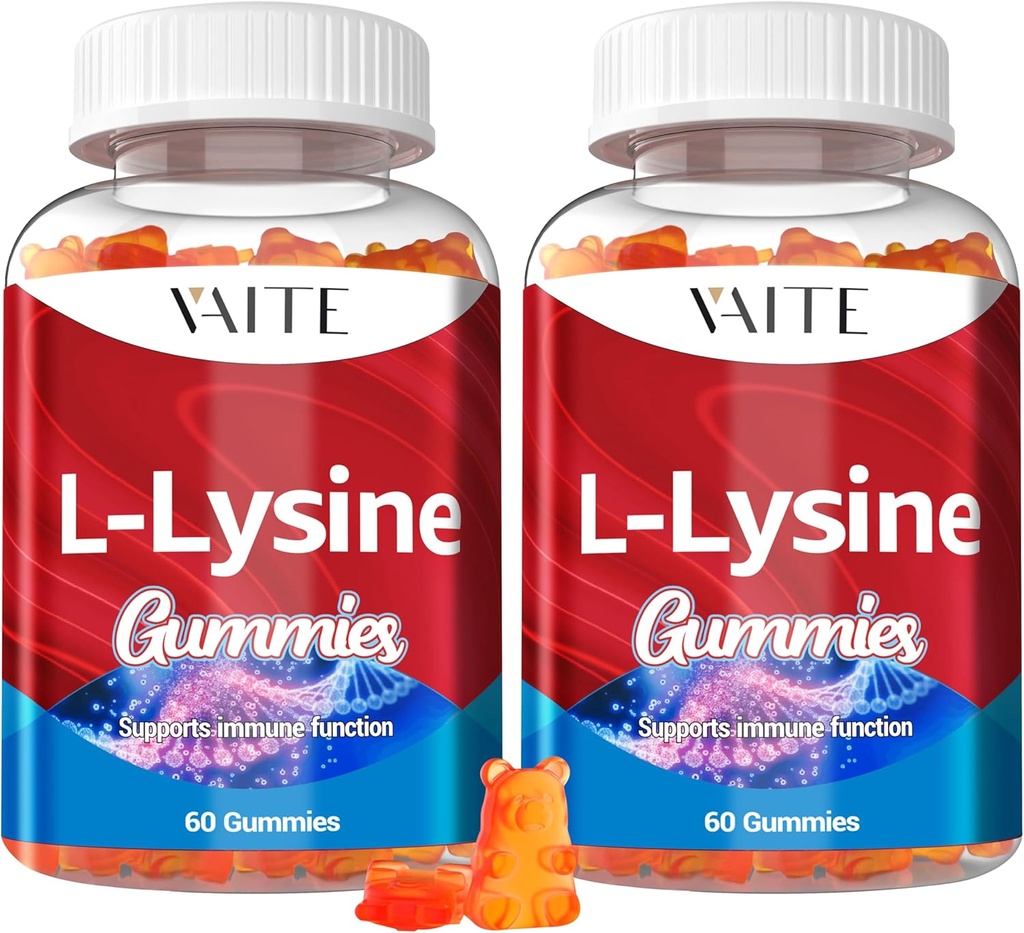 L-Lysine 1000mg Gummies - Stöder hud, läpp, Vegan, Gluten Free, 60 Chewable Lysine för vuxna, vitaminer Tissue Health & Immune System, Amino Acid Vitamin Supplement & Complex Supplements (2 Pack)