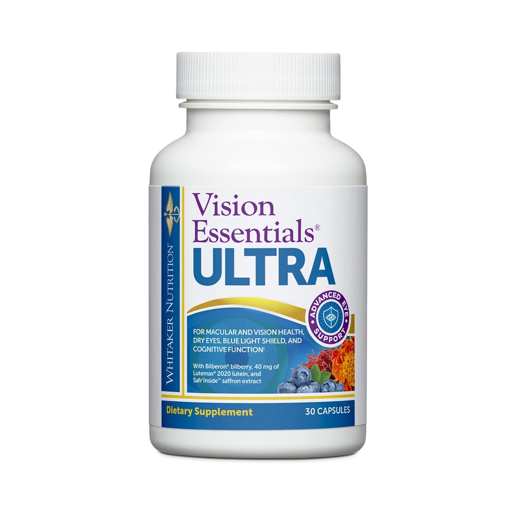 Dr Whitakers Vision Essentials Ultra med Lutein | Omfattande stöd med bara en daglig piller för Macula & Retina Health, Eye Strain, Ocular Pressure, Digital Eye Fatigue, Mood Support och mer