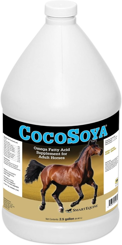 SmartEquine CocoSoya Oil | Olja för hud och päls | Innehåller sojaböna och kokosolja för övergripande pälsskötsel och hästhälsa | näring av fettsyror för en lustark utseende | 2.5 Gallon