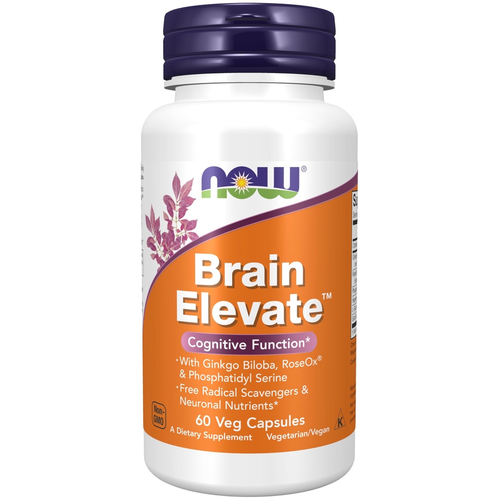 NOW Foods Supplements, Brain ElevateTM, med Ginkgo Biloba, RoseOx® och Phosphatidyl Serine, 60 Veg Capsules