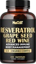 Trans Resveratrol Supplement with Red Wine Extract, Immune & Body Management Complex - Echinacea, Garlic Bulb, Berberine HCI, Milk Thistle & More - 200 Capsules for 100 Servings
