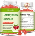 L-Methylfolat 15 mg Gummies med Methyl B12, folattillskott för humör, hjärnhälsa, immunstöd, hallon smak, 120 greve