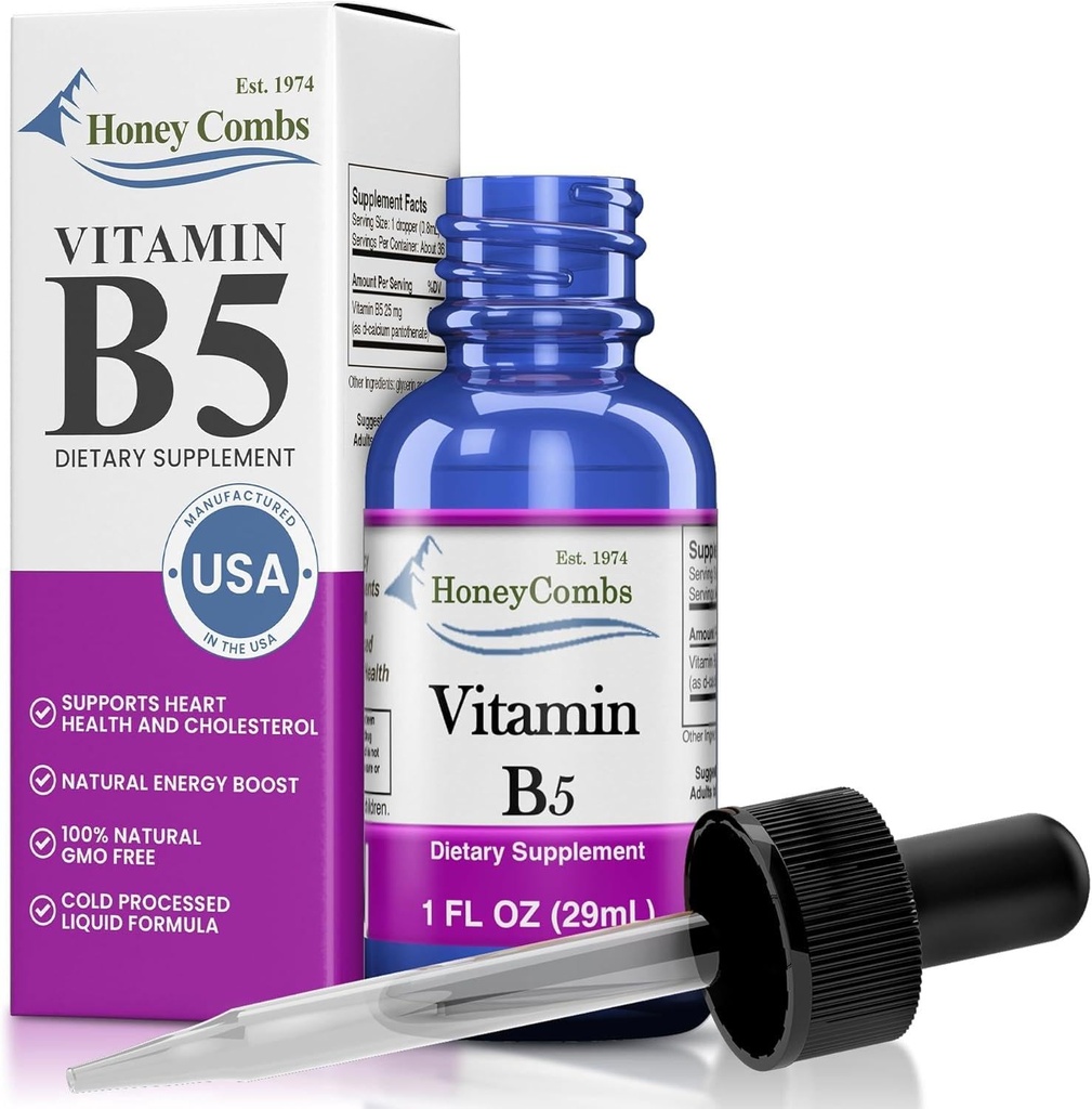 Vitamin B5 Pantothenic Acid Liquid Drops - Tillverkad i USA - 500% DV per portion - 36 portioner per behållare - Bra för män, kvinnor, barn - Vegan Liquid Vitamins - Bulk Sizes Också tillgänglig