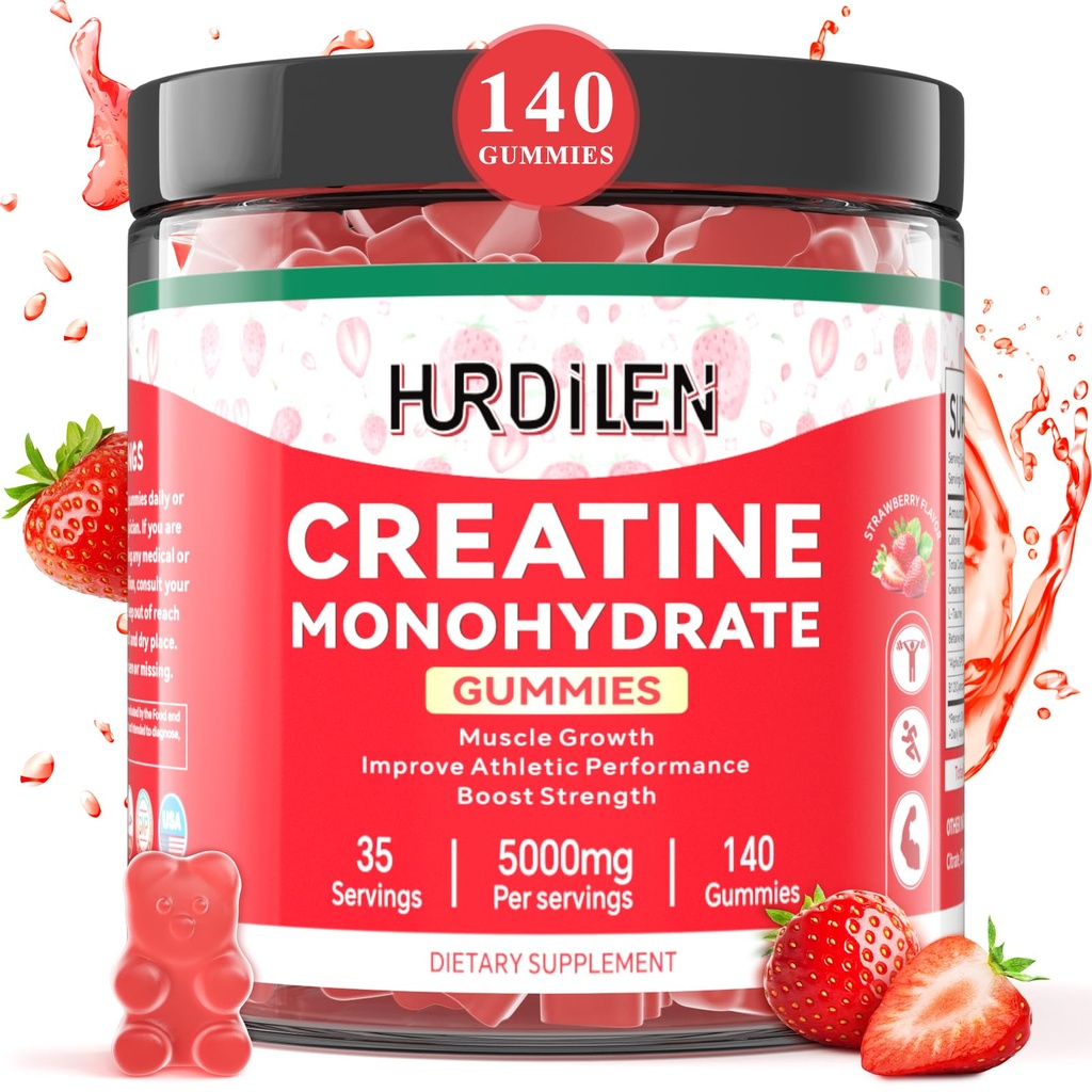 140 greve kreatinmonohydrat Gummies, 5000mg kreatinmonohydrater inga socker gummies för kvinnor och män med L-Taurin, vitamin B12 för muskelstyrka, muskelåterhämtning, glutt byggare, energiökning
