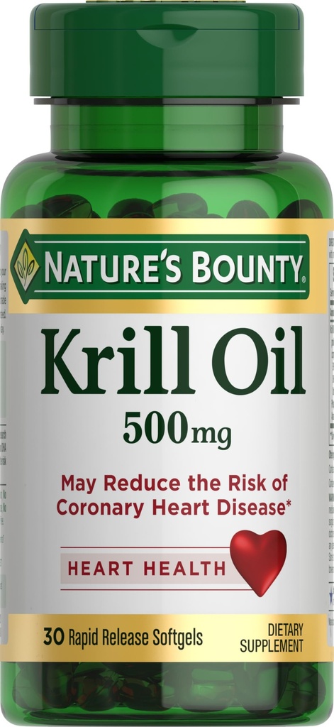 Naturens Bounty Krill Oil, Heart Health, Dietary Supplement, 500mg, Rapid Release Softgels, 30 count