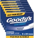 Goody’s Headache Powder Extra Strength Pain Relief, Triple Action Headache Relief with Aspirin, Acetaminophen & Caffeine, 24 Count, Pack of 6