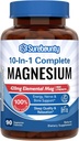 Magnesiumkomplex, 10-i-1 Formel, 420mg Elemental Mag Per Serving, Magnesium Glycinate, Malate, Citrate, High Absorption, Bone & Relaxation, 90 Caps
