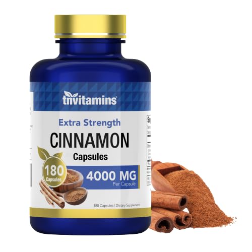 Tnvitaminer Cinnamon Capsules 4000 mg Equivalent - 180 kapslar | Cassia & Ceylon Cinnamon Pills | Två sorter! | Icke-GMO! | Made in the USA!