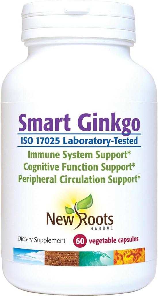 NYA ROOTS HERBAL Smart Ginkgo Supplement, 60 Vegetabiliska kapslar, immunsystem och kognitivt stöd