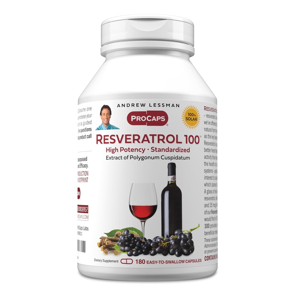 ANDREW LESSMAN Resveratrol-100mg - 180 kapslar - Red Wines fördelaktiga, naturligt förekommande antioxidant, utan alkohol. Additiv gratis