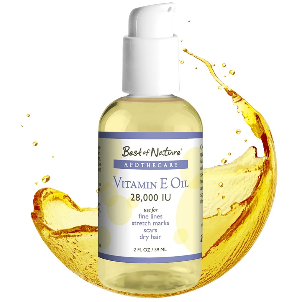 Best of Nature Vitamin E Oil 28,000 IU, Unscented Moisturizer with Fractioned Coconut - Damage Repair Formula for Hair, Skin, Face, & Hands