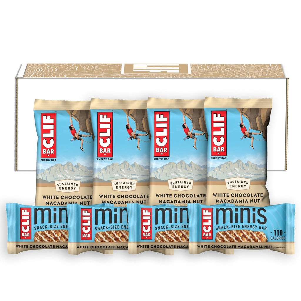 CLIF BAR - White Chocolate Macadamia Nut Flavor - Full Size och Mini Energy Bars - Tillverkad med organiska havre - Non-GMO - Plant Based - 2.4 oz. och 0.99 oz. (20 greve)