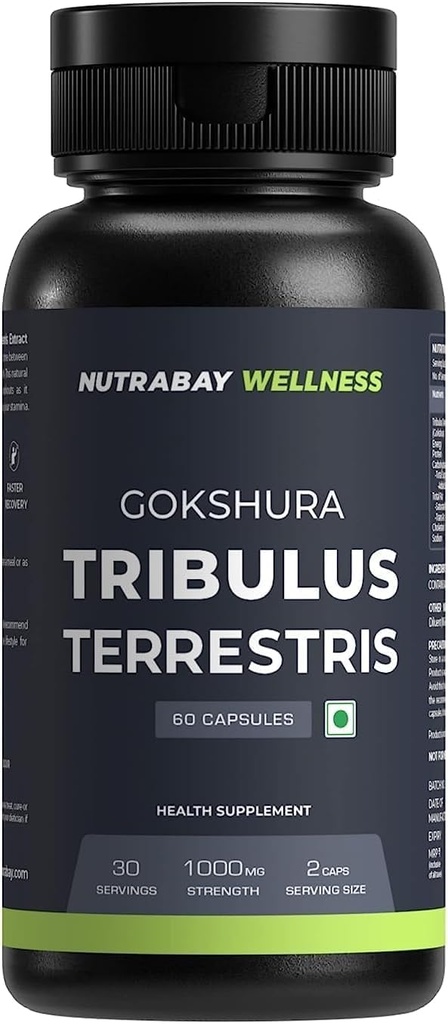 Wellness Tribulus Terrestries (Gokshura) - Naturligt stöd för energi, prestanda och uthållighet & muskeltillväxt - 1000mg, 60 Veg kapslar