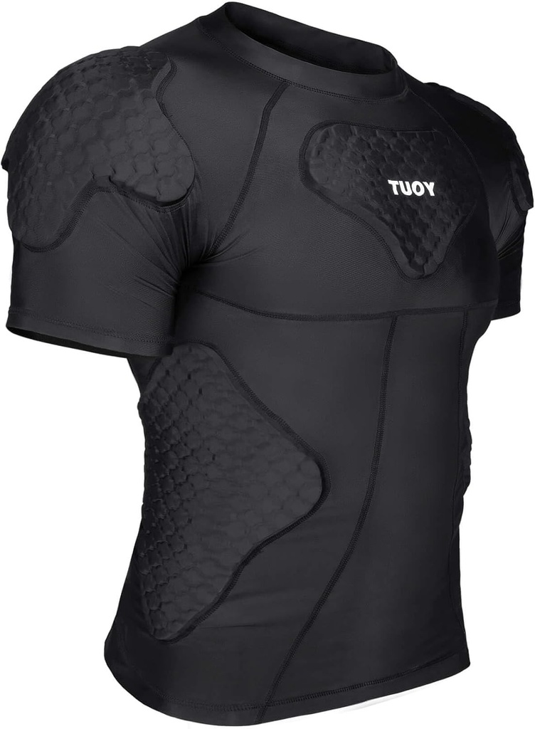TUOY Mäns Padded Compression Shirt Protective Shirt Rib Chest Protector för fotboll Paintball Baseball